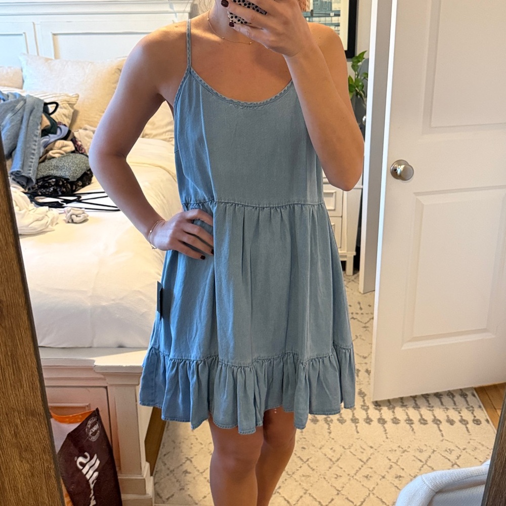 Denim Sleeveless Tiered Dress